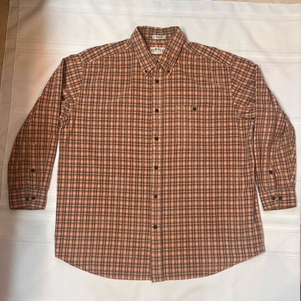Orvis Corduroy Button Down Shirt LS Sz XL EUC Cotton Brown Burnt‎ Orange